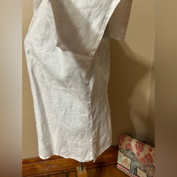 Liz Claiborne XL Linen Feminine Romantic Floral Embroidered Floral White Shirt - Picture 5 of 11